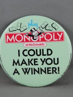 Vintage McDonalds Pin - Monopoly I Could Make you a Winner - Celluloid Pin